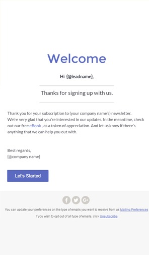 Email template for newsletter subscription