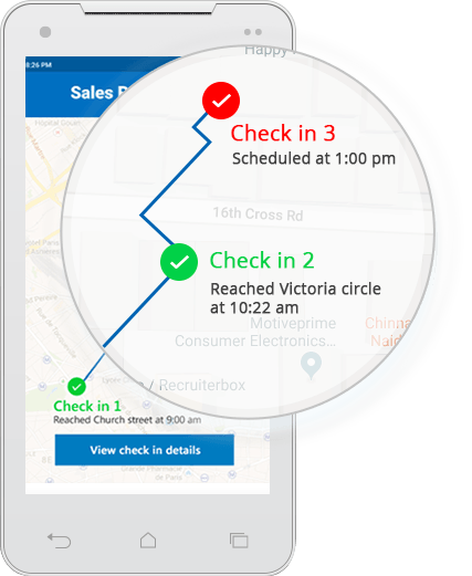 Insurance field sales software - Check in and check out feature to always monitor