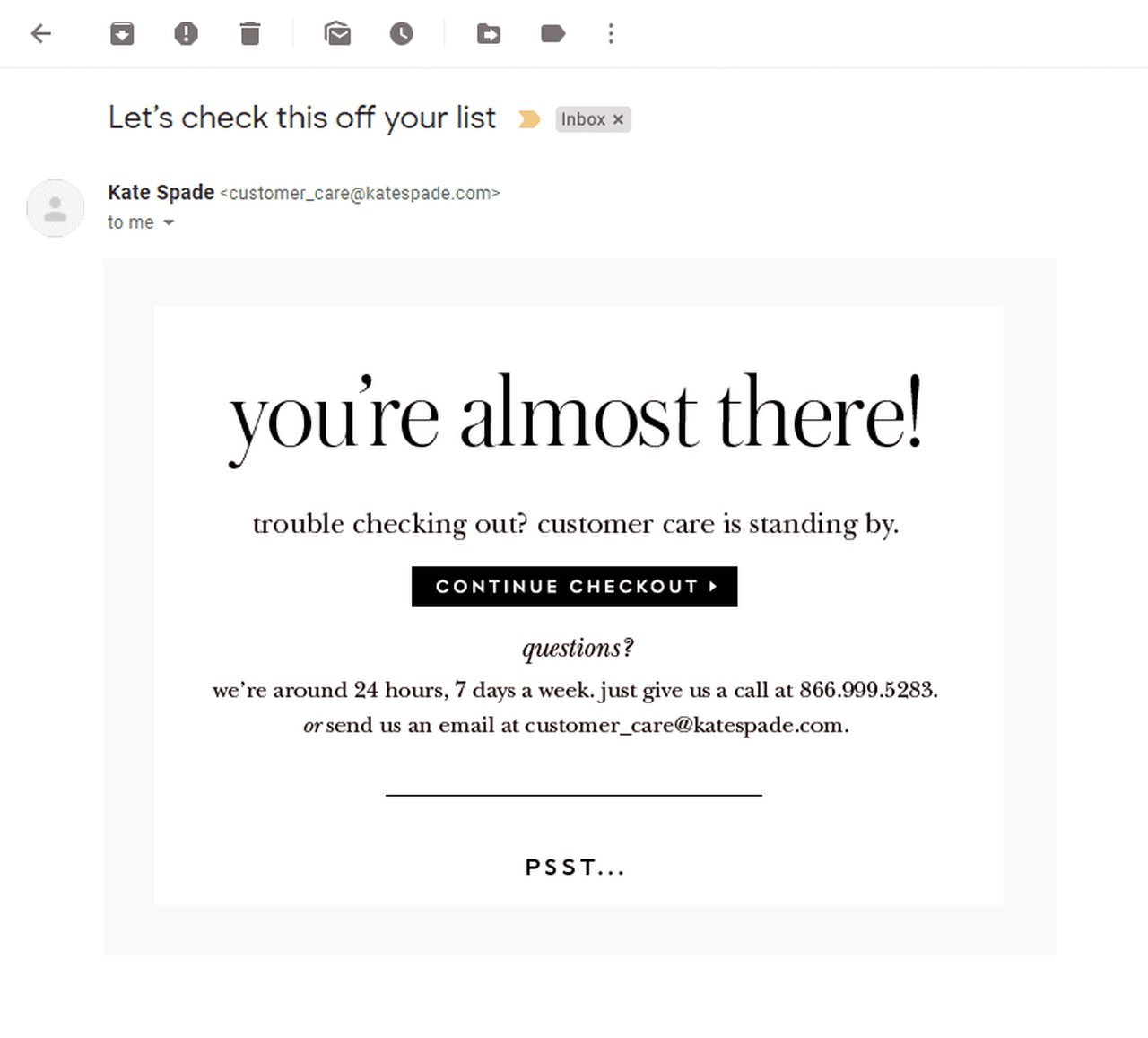 Abandoned shopping cart email example