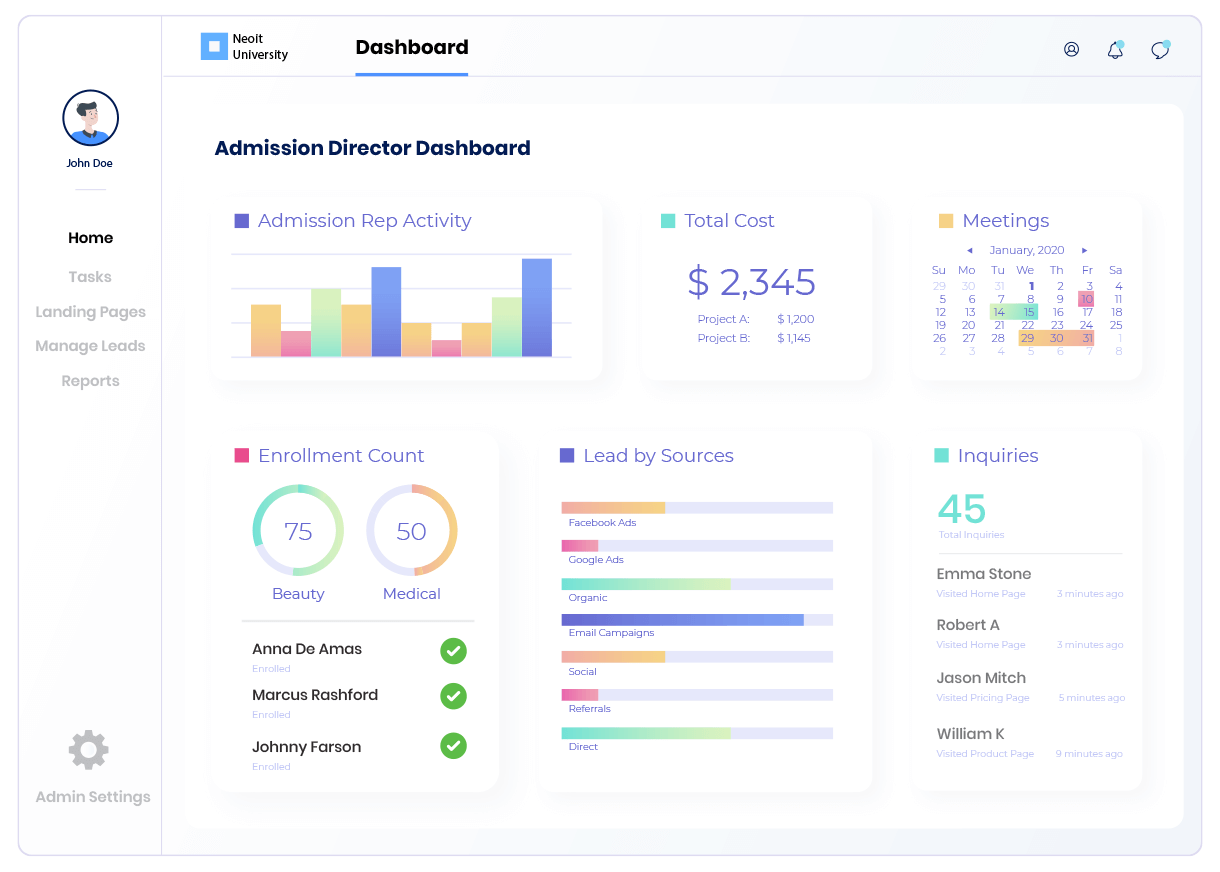 Generate payment milestone reports, phone call metrics, student admission stage transition analysis, and complete reporting for all your processes, teams, courses, and campaigns. One can also draw the performance reports across campuses and devise strategies to improve admission rates.