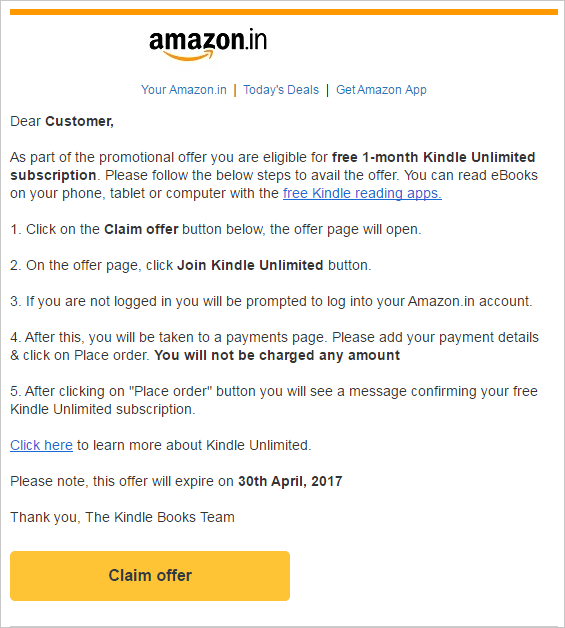 Amazon's drip campaign example