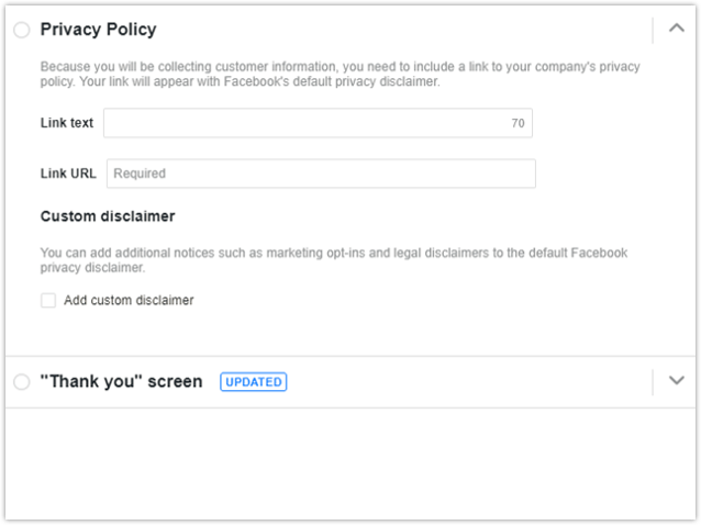Facebook Lead Ads - privacy policy