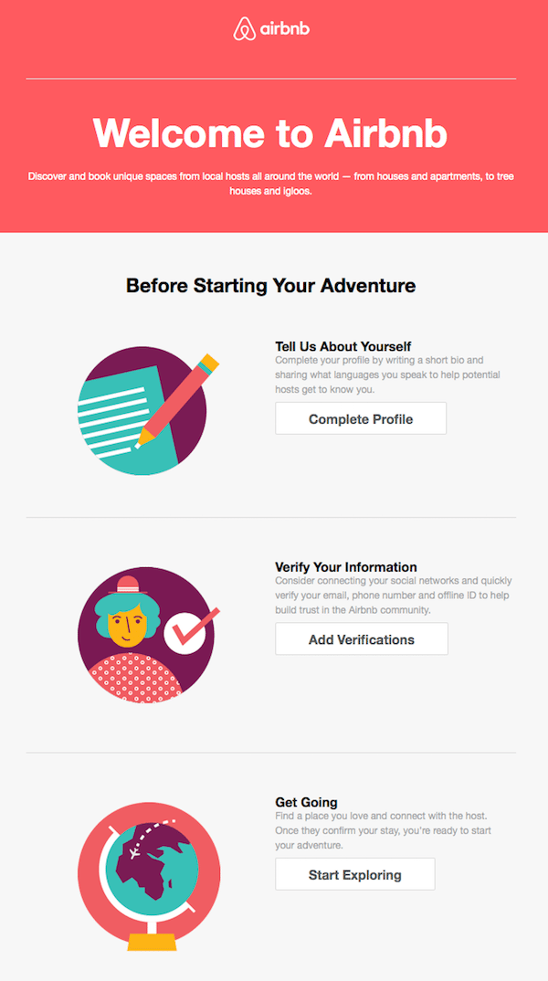 Welcome email example from Airbnb