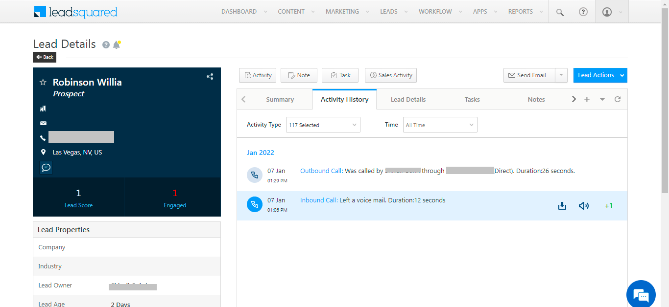 Voicemail lead capture in LeadSquared