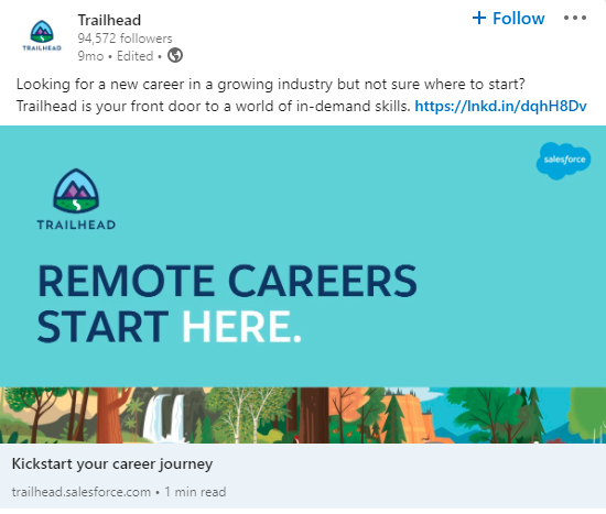 Salesforce career ads LinkedIn