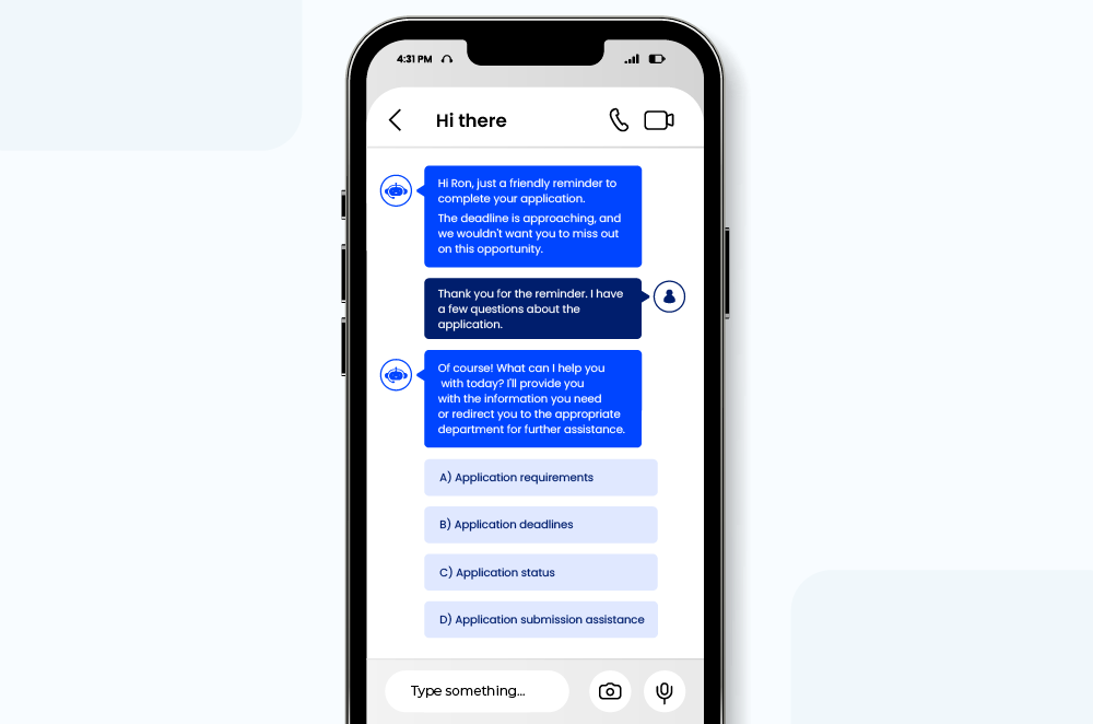 education chatbot for reminders to complete application