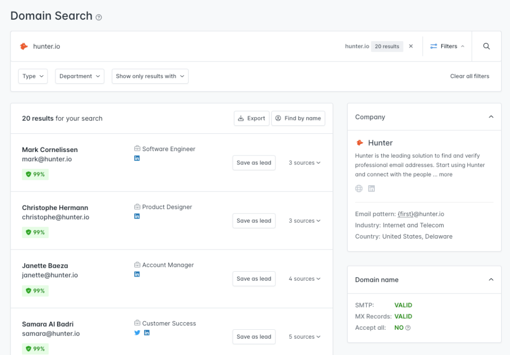 hunter sales automation tool