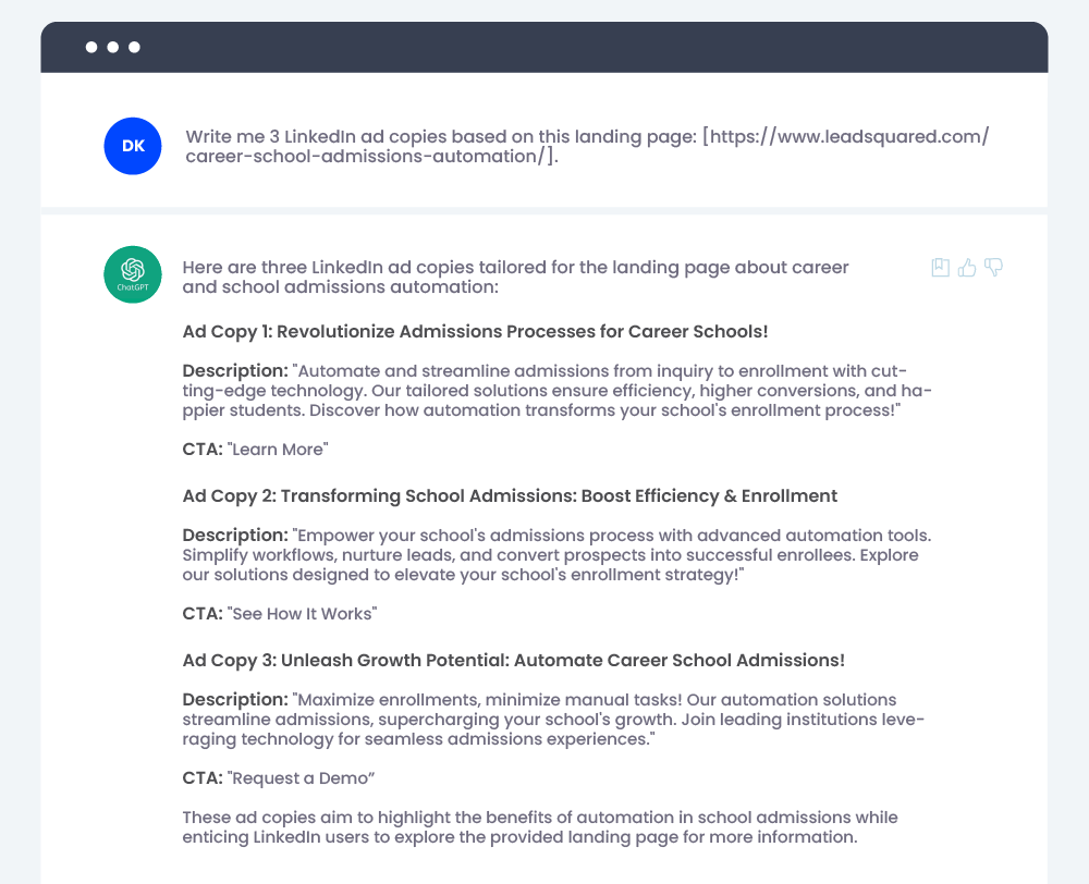 ChatGPT prompts for marketers to generate LinkedIn Ad copies