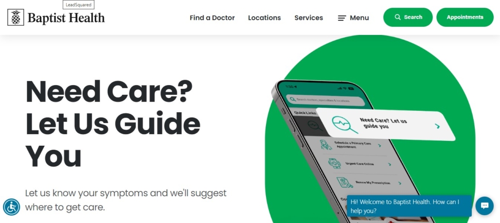 Baptist Health South Florida - online triage tool to guide patients to the right care during their journey