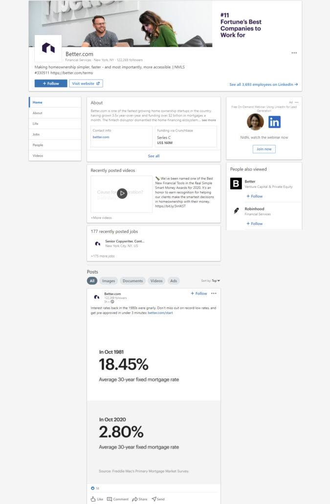 Better - US mortgage company LinkedIn for finding leads