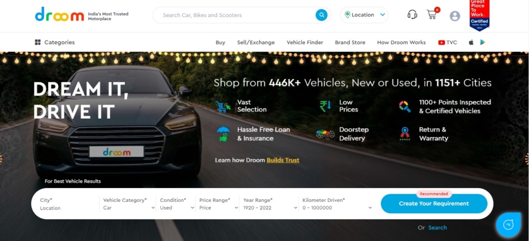 Droom - motorplace startup in India