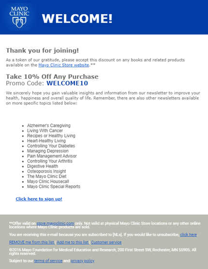 Healthcare email example - offering discounts