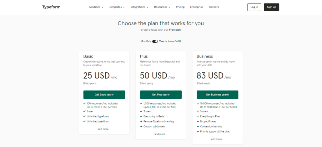 Upselling techniques - show pricing and features side by side