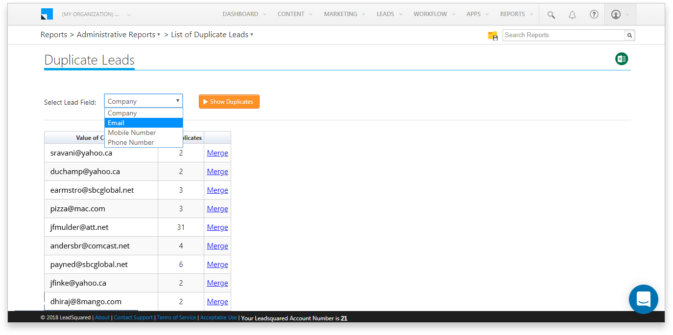 duplicate leads report