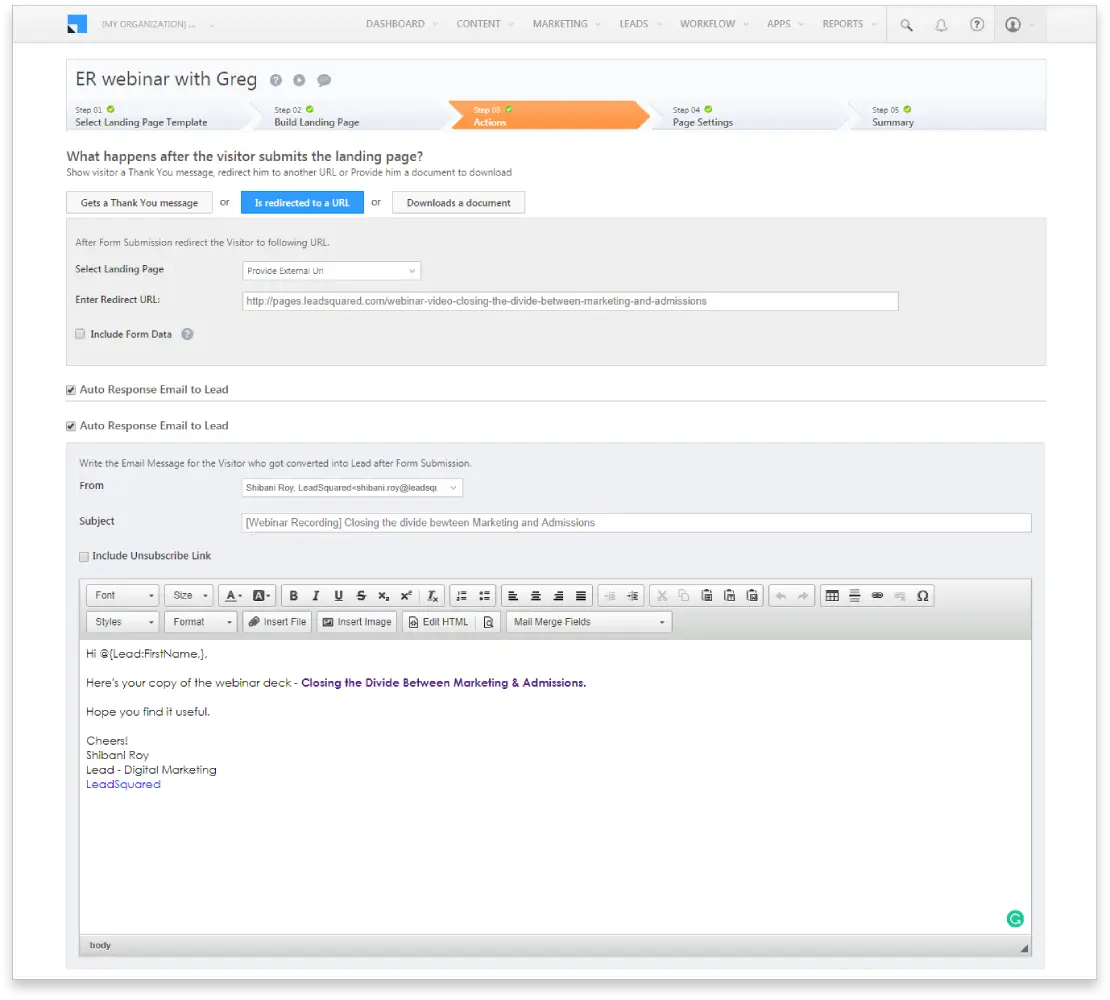 landing page autoresponder