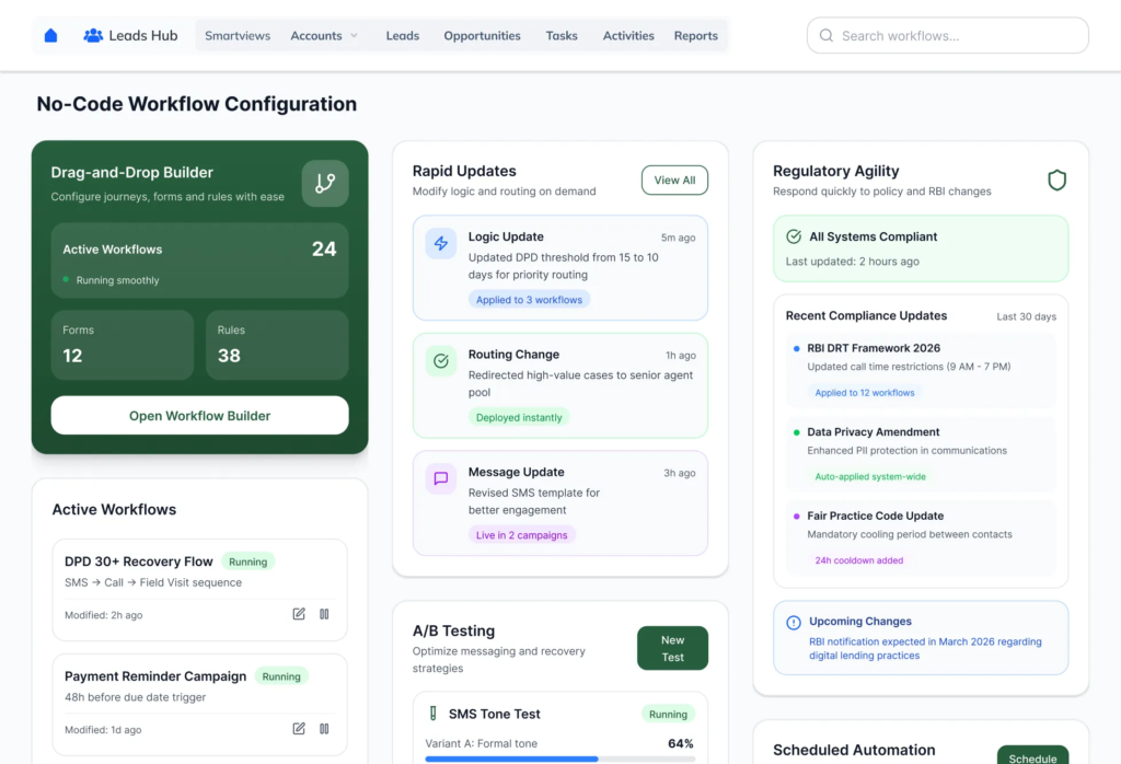 no code workflow configuration dashboard collections crm v2