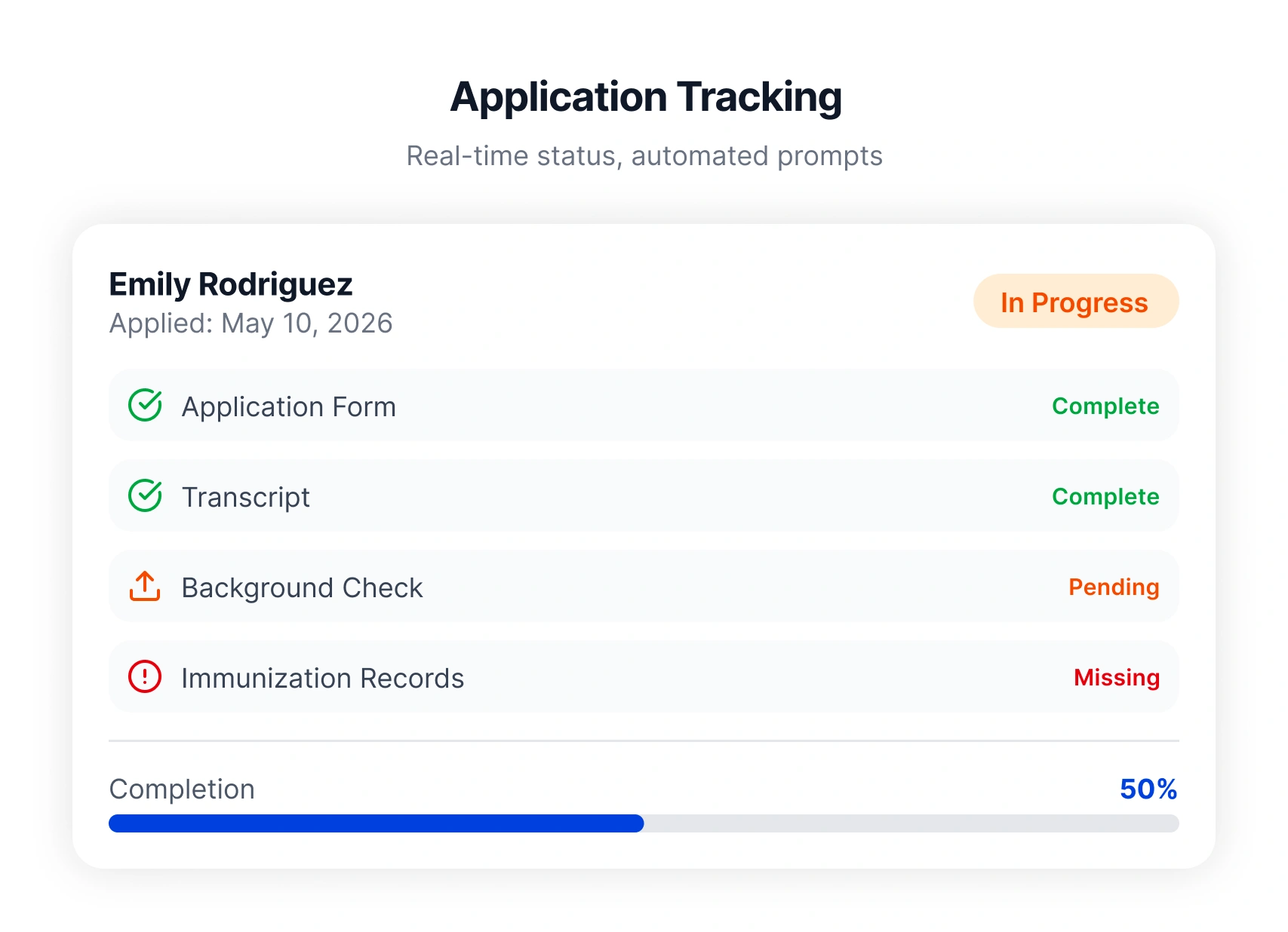 application tracking and document collection 