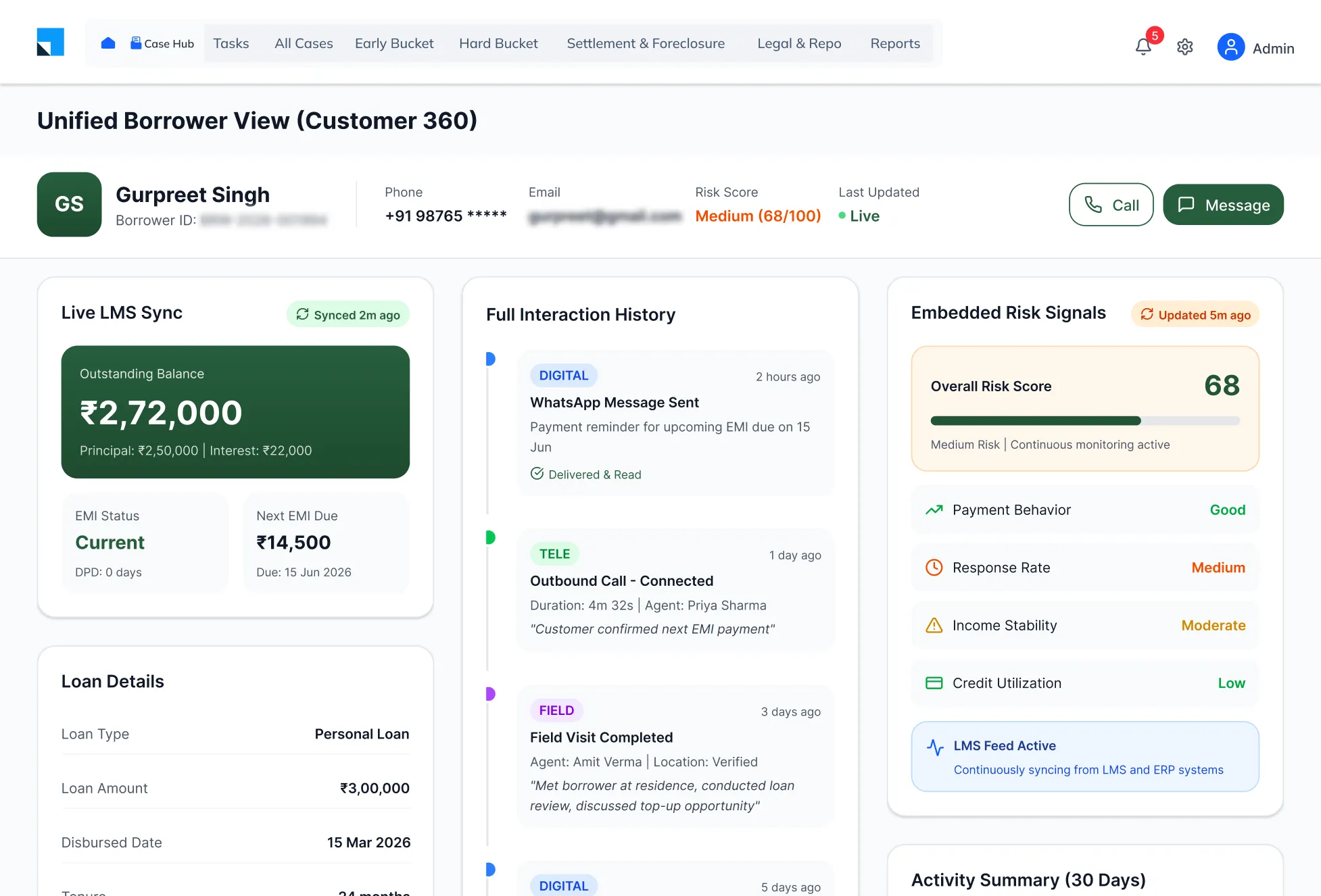 unified-borrower-view-customer-360-debt collection software