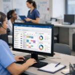 healthcare staff using a crm dashboard for patient intake and scheduling
