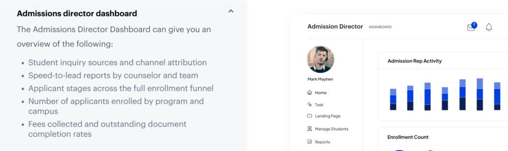 counselor productivity dashboards and call tracking
